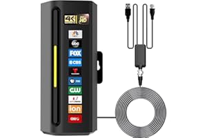 COMBLU Antena de TV, antena digital para TV, antena de TV compatible con 4K 1080p Digital HD para interiores y exteriores, 16.4 pies coaxial HDTV cable TV antena amplificador de señal con rango de cobertura