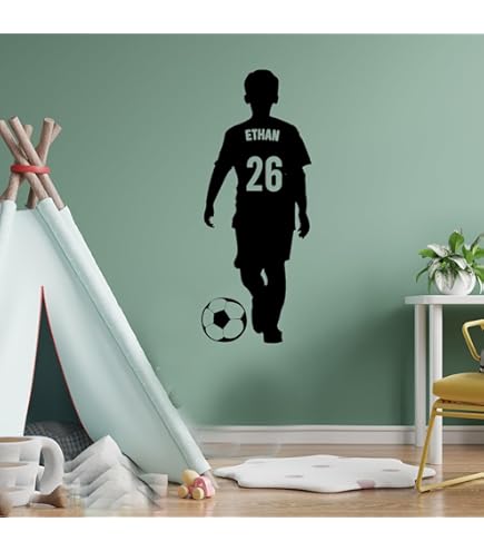 Autocollant Mural Personnalisé Football - Vinyle Avec Nom Et Numéro, Décoration Chambre Enfant Ou Bureau - 4