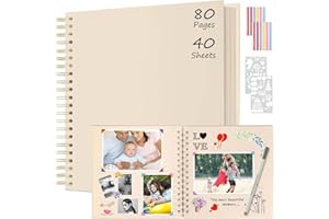Boic Álbum de Fotos Scrapbook 30x30cm, DIY Espiral Álbum de Recortes para Pegar y Escribir 80 Páginas, Regalos de Boda Aniversario Bebé Cumpleanos Familiares (Blanco Lechoso)