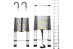 Cecaylie 4.4M Échelle télescopique en Aluminium avec 2 Crochets Amovibles, Echelle multifonctionnelle Échelle télescopique Extensible, Télescopique antidérapante Charge maximale 150 kg