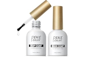 PEACECOLOR Gel Nail Polish Top and Base Coat Set- 2Pcs 10ML No Wipe Gel Top Coat and Base Coat Set,Shine Finish Long Lasting Nail Art Manicure Pedicure for Home DIY & Nail Salon