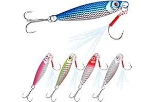 TIANXUAN 5 PCS Sea Fishing Lures 20g Metal Jigs Spoons UK for Trout Mackerel Bass Cod Pike Spinners Fishing Bait Tackle Set with Treble Hooks Casting Spinners Metal Saltwater Jigs (5 Colors, 10cm)