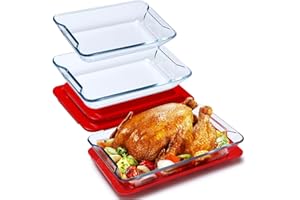 NUTRIUPS Glass Baking Dish for Oven, Glass Oven Dish Rectangular (set- 1.6+2.5+3.8L)