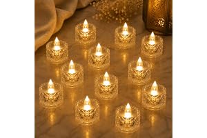VERVENIX 12 Pcs LED Tea Light Candles | Flameless & Smokeless Acrylic Diyas | Battery-Operated | Warm White 3cm Candles for D