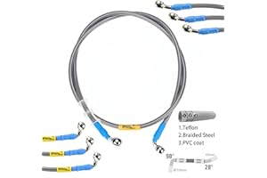 LETGOING Tubi idraulici Tubo del liquido freni per moto(argento) Tubi flessibili 28°-90° 400-2400mm tubi freno e frizione Per ATV, moto da cross, moto fuoristrada, moto da strada brake oil hose (1100mm)