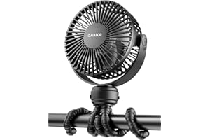 gaiatop Mini Portable Pram Fan, Rechargeable Small Clip on Fan for Stroller, Detachable 3 Speed 360° Rotate Flexible Tripod Handheld Desk Cooling for Car Seat Crib Treadmill Travel Black
