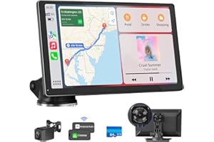 AVYLET Autoradio sans Fil 9'' Apple Carplay Voiture, Dashcam 4K, Caméra Arrière 1080P, Commande Vocale, Écran Tactile, Android Auto, Navigation GPS, Radio Bluetooth, Mirror Link/AUX/FM/avec 64Go SD Carte