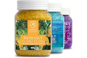 Sels de Bain Set 3x400g de Lavande - Sea Breeze - Ylang-Ylang - 100% Naturelle - Idéal pour Bien Dormir - Soulagement du Stress - Bain - Soins du Corps - Bien-être - Beauté - Détente - Spa