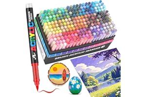 Guangna 240 Feutre Acrylique, stylos acryliques à pointe pinceau pour le coloriage adulte ，Acrylic Paint Markers pour Coloriage, Pierre, Céramique,Calligraphie, Verre, Bois, Toile