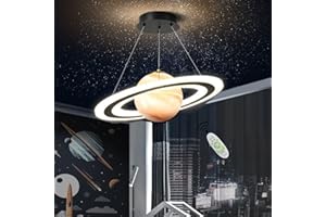 Cblbser Hängelampe Kinderzimmer LED Dimmbar Planet Kinderzimmerlampe Rund Design Hängeleuchte Mädchen Jungen Mädchen Baby Schlafzimmer Dekorative Lampe Kinder Pendellampe Orange Saturn Circle