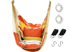 HOMMTINA Hängesessel Hängesessel Hängeseilschaukel, max. 136 kg Hängesessel mit Tasche, hochwertiges Baumwollgewebe für höchsten Komfort und Haltbarkeit, perfekt für Outdoor, Zuhause, Terrasse, Hof (Orange2)