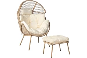 ‎BELIANI Beliani Gartensessel mit Hocker PE Rattan natürlich Auflagen cremeweiß Boho-Stil Murano
