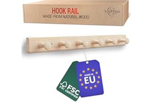 LouMaxx Wooden Hook Rack Made of Pine with 6 Wooden Hooks - Wall Mounting Coat Rack for Children - Untreated Pine Wood