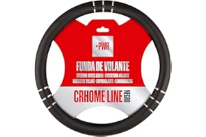 +PWR Car Parts Funda de Volante Modelo Chromeline Negra Universal para Volantes de Turismos de 37 a 39 cm. Antideslizante. Fabricada en 100% PVC