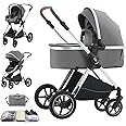 Shineey 3 in 1 Baby Stroller with Height Adjustable Handle,3 in 1 Prams Travel System, Lightweight Foldable Stroller, Baby Stroller with Aluminum Frame for Portable Baby Carriage