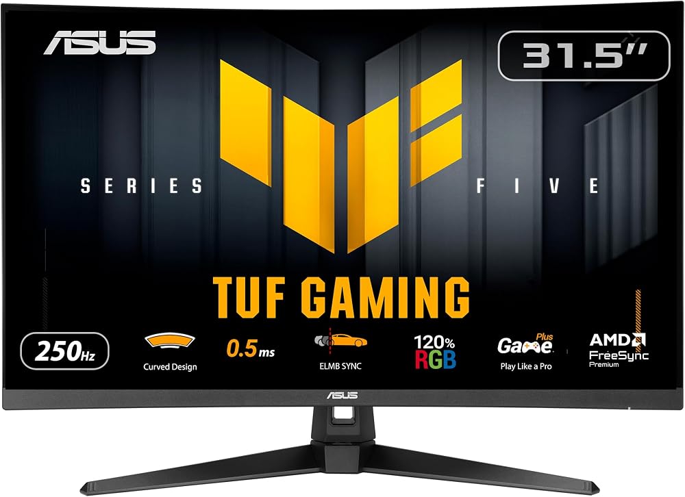 ASUS TUF Gaming VG32VQM5B 32 İnç 1080p 250Hz Kavisli Gaming Monitör | ELMB Sync, 0.5ms, %120 sRGB, Dahili Hoparlörler, FreeSync Premium, HDR10, 1500R Curve
