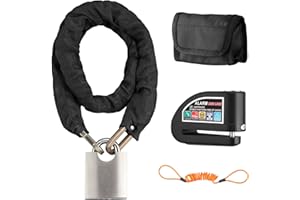 VINTEAM Motorbike Lock Set with 1.2M Multi Layer Heat Treated Chain & 110db Alarm Disc Lock Motorbike with Waterproof & Shockproof for Bicycle, Motorcycle, Scooter