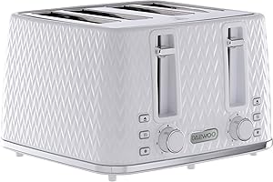 Daewoo SDA1864 Argyle Collection, Toaster 4 Slice With Defrost, Reheat And Browning Control To Use At Your Convenience, While The Removable Crumb Tray Makes Cleaning Quick, White