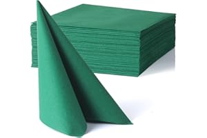 MORGIANA 50PCS Dark Green Napkins, Disposable Linen Feel Luxury Paper Serviettes, Airlaid Napkins for Christmas, Party, Wedding, Birthday 40 x 40cm (Green)