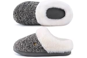 HomeTop Women's Comfy Clog Slippers Soft Warm Non-slip Indoor House Shoes with Fuzzy Collar