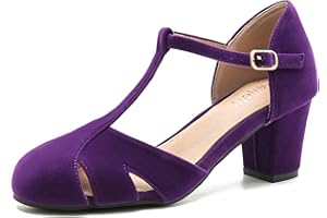 Peijely Mary Jane Damen-Pumps mit T-Riemen, Blockabsatz, Knöchelriemen, Schnalle, Tanzpumps