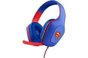 TRUST GAMING GXTrust 415SM Zirox Cascos Gaming Licencia Superman para PC Xbox PS4 PS5 Switch Mobile, Drivers de 50 mm, Conexión 3.5 mm, Micrófono Plegable, Auriculares Ligeros con Cable 1.2m Over-Ear, Azul