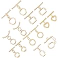 PH PandaHall 7 Styles 18K Gold Toggle Clasps, 14 Sets Heart Ring Rectangle T-Bar Closure OT End Clasps Connectors for Necklace Chain Bracelets Jewelry Making Craft DIY