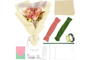 EKKONG Pipe Cleaners for Craft, Colourful Flexible Chenille Stems Including Flower Rod, Tape,Craft Glue, Ribbon, Craft Supplies for DIY Tulip Bouquet for Valentine's Day Anniversary Mother's Day (Pink)