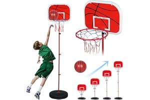 SINBIDE Aro de Baloncesto para Niños de 0 a 12 Años, Juguete de Baloncesto Portátil Ajustable de 49-150 CM con 2 Bolas, Red y Bomba