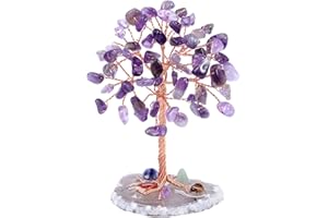 GEFIRE Árbol de la Vida de Cristal, 9-10 cm Mini árbol de Cristal Arbol de la Vida Piedras Chakras, para Chakra Reiki Regalo Hogar Oficina Mesa Decoración Regalo Ornamento Escultura (Amatista)