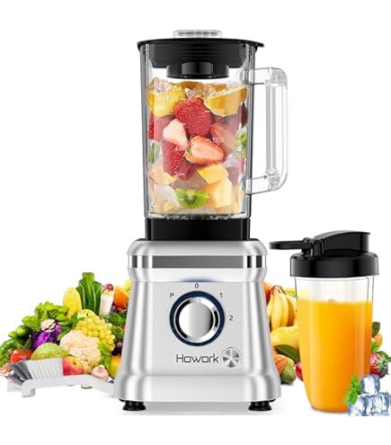 Howork Standmixer 1200W - 1,6L Glas, 2 Geschwindigkeiten + Pulse, Inklusive 400ml Reisebecher
