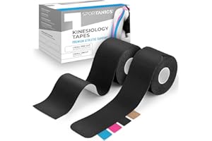 sportanics® Taśma kinezjologiczna – taśmy kinezjologiczne, 1 x bezkońcowe 500 x 5 cm i 1 x wstępnie przycięte 25 sztuk (20 x 5 cm), bardzo elastyczne i wodoodporne, taśma sportowa, taśmy fizjoterapeutyczne do mięśni, czarna [2 rolki]