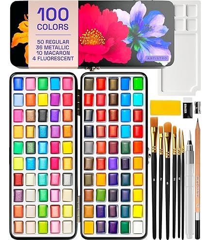 Reisaquarelkleurenset - 12 premium levendige waterverven met reisaquarelpenseel en mengpalet | Uitstekende transparantie, schittering | Perfect voor kunstenaars, hobbyschilders en