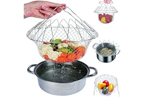 TOMICY Tomic yCestello per Friggere Pieghevole, 304 acciaio inossidabile Cestello Profondo per Frittura, Cestello per Friggere Colino per Colapasta Multifunzione, Frutta,Strumenti di Cottura Fritti