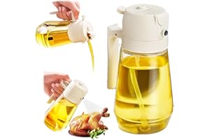 SHARHARGE 2-in-1 Oil Spray Bottle, 470ml Oil Dispenser Bottle for Kitchen Cooking, Glass Oil Spray Bottle with Pourer, Oil Sprayer for Air Fryer Salad Baking BBQ (Beige)