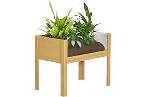 Outsunny Jardinière sur pieds, carré potager de jardin sur pieds avec panneaux en acrylique et trous de drainage, potager surélevé en bois pour fleurs, herbes, légumes, 75 x 46 x 60,5 cm, bois naturel