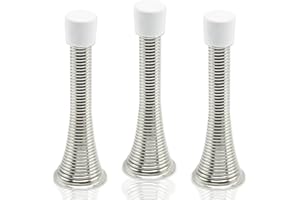 SZCXDKJ 3X Wall Mounted Chrome Spring Door Stop Sprung Stopper Skirting Board Buffer with 3X Replacement Rubber tip