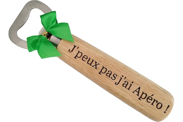 Décapsuleur en Bois Gravé et Personnalisé Humoristique - Cadeau Fan d' Apéro Accessoire Original pour Anniversaire, Noël Accessoire Drôle pour un Apéro Entre Amis