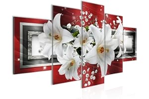 Runa Art Flores Lirios Cuadro Lienzo no Tejido 5 Piezas Abstracto Rojo Gris Dormitorio Corredor 204753b