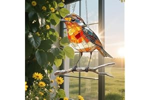 ZEYAOAEA Robin On Branch Sun Catchers For Window, Acrylic Hanging Garden Suncatchers, High-Transparency Clear Stained Ornament With Bird Patterns For Home Wall Outside Porch Room