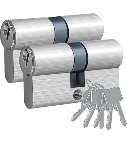 LÖWEN Set van 2 cilindersloten 60 mm 30/30 met massieve identieke sluiting met 10 omkeerbare sleutels A: 30 B:30 - Set van 2 (60 mm 30/30, profielcilinder, identieke sluiting