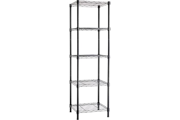 Amazon Basics justerbar hyllenhet i tornmodell med 5 hyllor, förvaringsenhet, svart, 40,6 x 40,6 x 137,2cm (D x B x H)