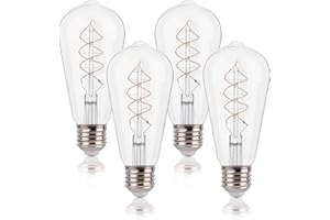 FLSNT Dimmerabile Lampadina LED Edison E27, ST58 Vintage Stile Filamento LED a spirale ultrasottile Decorativo Lampadine, 4W(equivalente 40W), 2200K, Vetro trasparente, Confezione da 4