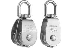 PATIKIL M25 Pulley Block, 2 Pack Single Pulley & Double Pulley 304 Stainless Steel Heavy Wire Rope Hanging Wire Crane Rope Lifting Swivel Hook, Loading 150KG/331LBS