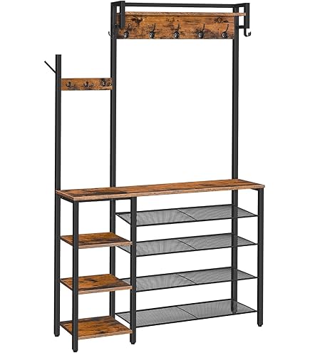 HOOBRO Garderobenständer Mit Sitzbank & Schuhregal - 5-in-1 Organizer Für Flur & Eingang (Vintagebraun/Schwarz)