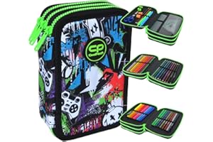 CoolPack XXL Federtasche Federmappe 3-Fach Schulstiftetui, dreifaches Federmäppchen, 3fach Federmäppchen für Mädchen, Jungen, Motiv PEEK A Boo/Guck-Guck