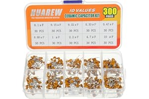 HUAREW 10 Values 300 Pcs Ceramic Capacitor 0.1 0.15 0.22 0.33 0.47 0.68 1 2.2 4.7 10 uF/100-10000 nF Assortment Kit