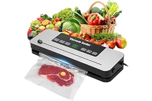 Pmueuff 8 in 1 Vakuumiergerät, Vakuumierer für Lebensmittel mit LED-Anzeige, Cutter und 10 Vakuumierbeutel Trocken-/Feuchtmodus Kompaktes Folienschweißgerät, Ideal für Küche und Restaurant