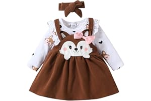 HUTTAM Ensembles bébé Fille Naissance écureuil imprimé Body Bebe 0-18 Mois Manche Longue Barboteuse Dessin Anime Automne Jupe Robe à Bretelles Bandeau Habits Tenue Vetement Bebe Fille Chic Mode