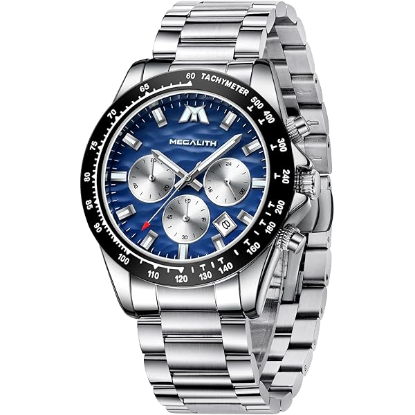 MEGALITH Horloge voor heren, zilverkleurig, roestvrij staal